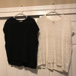 2 lace tops - black and ivory size XL